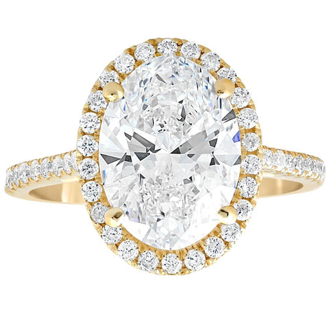 VS 3 1/2Ct Oval Moissanite & Diamond Halo Engagement Ring 14k Yellow Gold