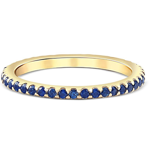 3/4 Ct Genuine Blue Sapphire Eternity Ring Stackable Band 10k Yellow Gold