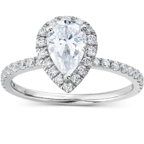 VS 1 1/3Ct TW Pear Shape Halo Diamond Engagement Ring 14k White Gold Lab Grown