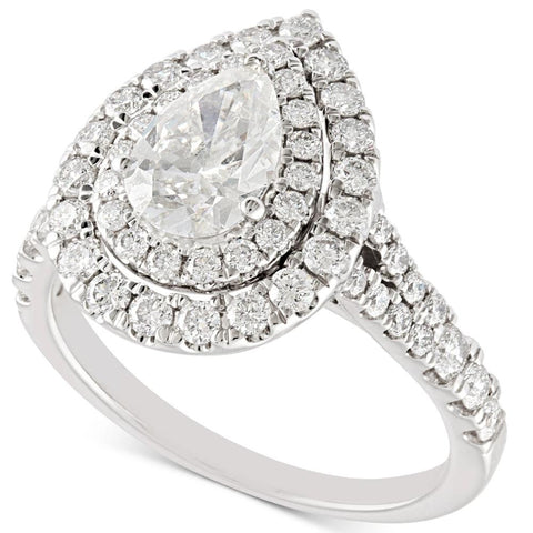 VS 2 Ct TW Pear Shape Halo Diamond Engagement Ring 14k White Gold Lab Grown