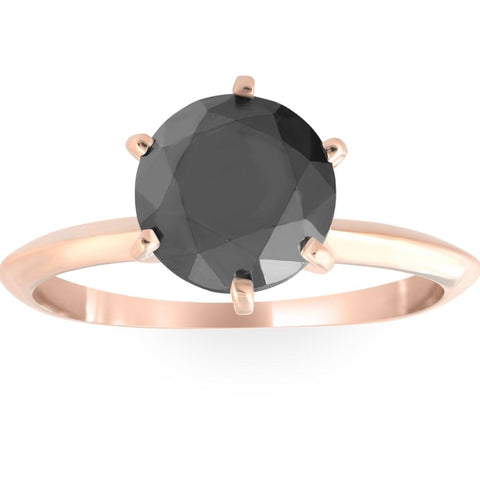 2 Ct Black Diamond Solitaire Engagement Ring 14k Rose Gold