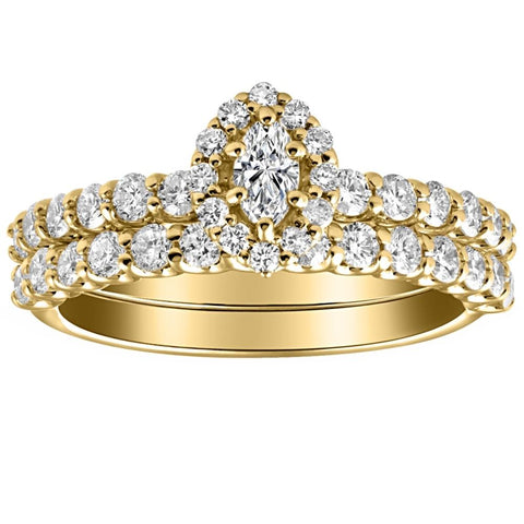 1 1/4Ct Marquise Halo Diamond Engagement Wedding Ring Set White or Yellow Gold