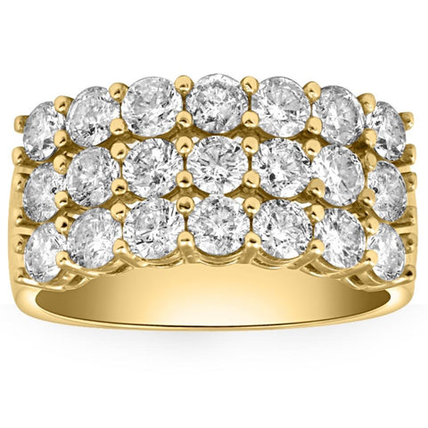 3 Ct Diamond Three Row Women's Wedding Anniversary Ring in White or Yellow Gold