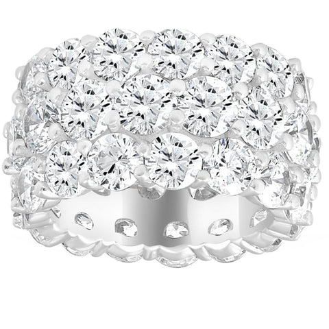16 Ct Lab Grown Diamond 3-Row Eternity Wedding Ring in 10k White or Yellow Gold
