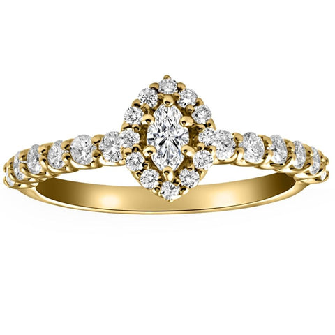 3/4Ct Marquise Halo Diamond Engagement Wedding Ring Set in White or Yellow Gold