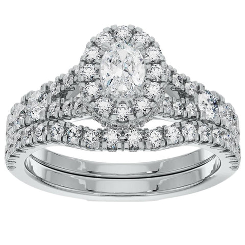 1 1/4Ct Oval Halo Diamond Engagement Wedding Ring Set in White or Yellow Gold