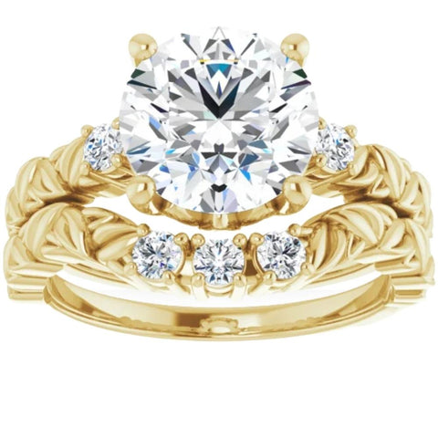VS 2 1/2Ct Diamond & Moissanite Petite Leaf Accent Engagement Set in 10k Gold