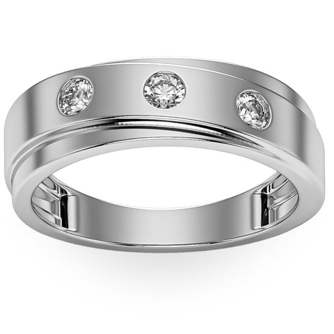 VS 1/2Ct Diamond Ring Men's Lab Grown 3 Stone Polished Wedding Band in 10k Gold