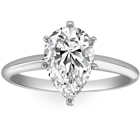 VS 2CT Platinum Pear Shape Diamond 6-Prong Solitaire Engagement Ring Lab Grown