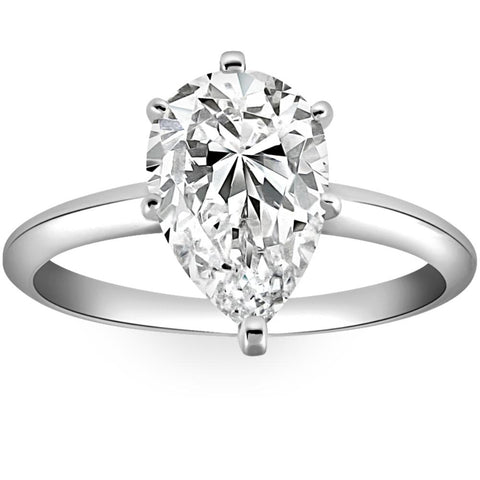 VS 3CT Platinum Pear Shaped Diamond 6-Prong Solitaire Engagement Ring Lab Grown