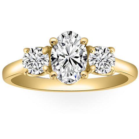 VS 2Ct TW Oval Lab Grown 3-Stone Diamond Engagement Ring in White or Yellow Gold