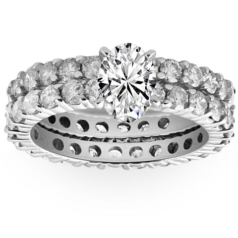 VS 4Ct Oval Diamond Eternity Engagement Wedding Ring Set White Gold Lab Grown
