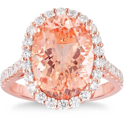 5 Ct Pink Topaz & Diamond Halo Ring in 10k Rose Gold