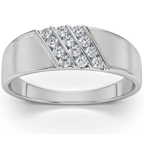 1/5Ct Multi Row Men's Diamond Polished Ring in White, Yellow, or Rose Gold