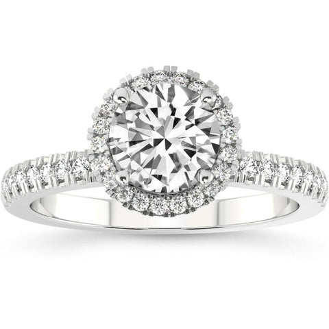 VS 2 3/4 Ct Diamond Halo Lab Grown Engagement Ring in White, Yellow or Rose Gold