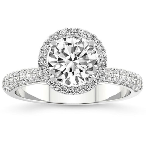 VS .86Ct Pave Diamond Halo Engagement Ring Lab Grown White, Yellow, or Rose Gold
