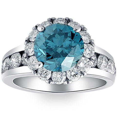 5Ct Blue Diamond Halo Engagement Ring in White Gold Lab Grown