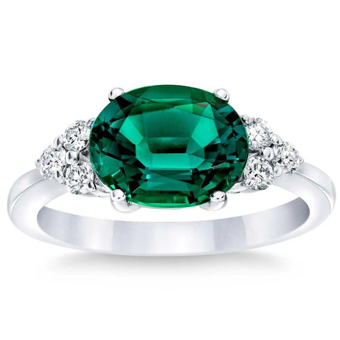 VS 3 1/4Ct Oval Emerald & Lab Grown Diamond Ring in 10k White or Yellow Gold