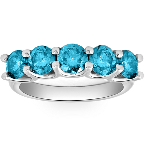 VS 2Ct Blue Diamond Five Stone U Prong Wedding Ring in Gold Lab Grown