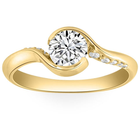 1 1/4Ct Moissanite Bezel Diamond Engagement Ring in 10k White or Yellow Gold