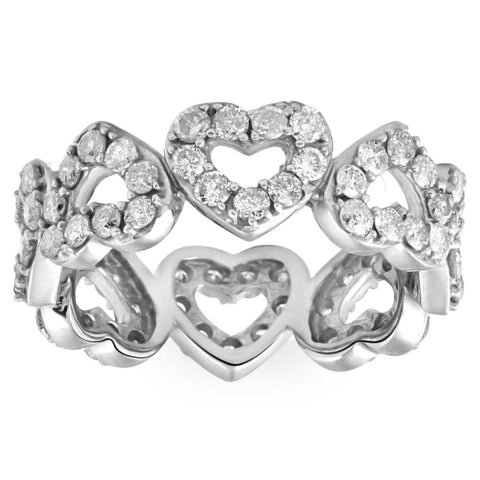 1 1/2Ct Diamond Heart Shaped Eternity Ring in White, Yellow, or Rose Gold
