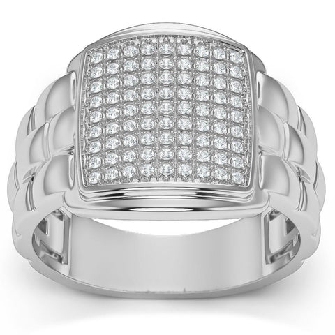 VS 1/4Ct Pave Diamond Men's Wide Ring Lab Grown in White, Yellow, or Rose Gold
