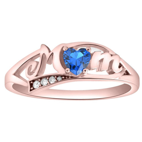 5/8Ct Heart Shaped Sapphire & Diamond Mom Ring in White, Yellow or Rose Gold