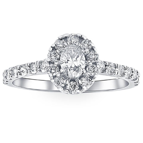 1Ct Oval Diamond Halo Engagement Ring in 10k White Gold
