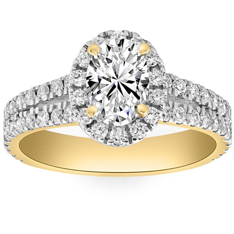 VS 2Ct Diamond Oval Lab Grown Halo Engagement Ring White, Yellow or Rose Gold