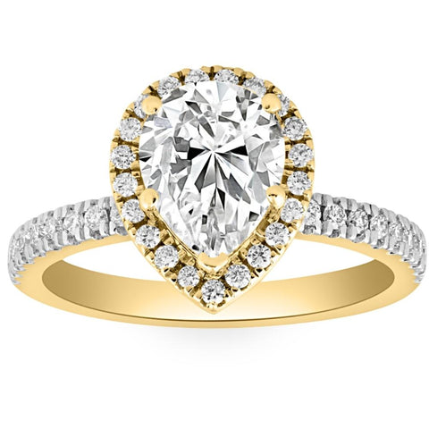 VS 2 1/2Ct Pear Diamond Lab Grown Engagement Ring in White, Yellow, or Rose Gold