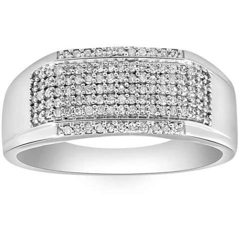 1/2Ct Men's Pave Diamond Ring in White Gold