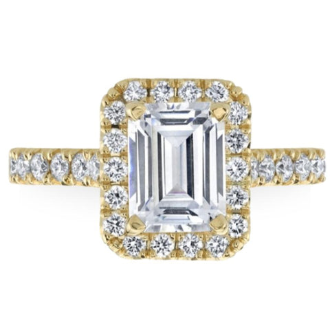 VVS 2 3/4Ct Emerald Cut Halo Diamond Engagement Ring Lab Grown Yellow Gold