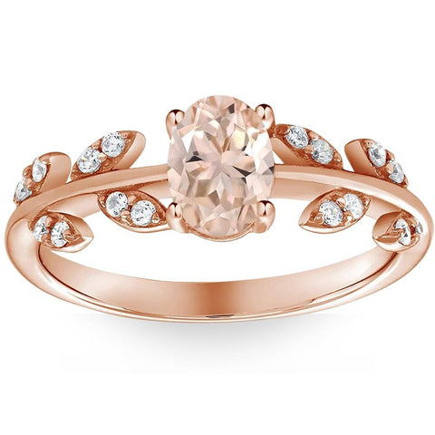 1 Ct Oval Morganite & Diamond Vine Engagement Anniversary Ring in 14k Rose Gold