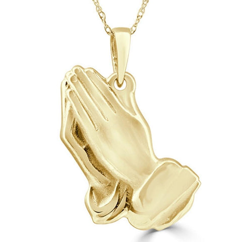 14k White or Yellow Gold Jesus Praying Hands Pendant Necklace 1" Tall 5 Grams
