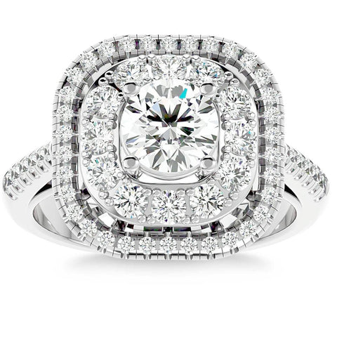 2Ct Moissanite & Diamond Cushion Halo Engagement Ring Rose, White or Yellow Gold