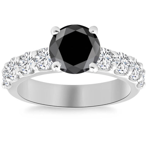 3 1/4Ct Black Moissanite & Diamond Engagement Ring in 10k White or Yellow Gold