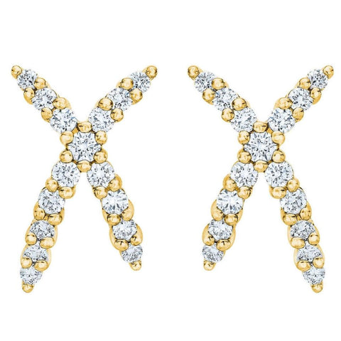 1/2Ct T.W. Diamond Fashion Women's X Shape Lab Grown Earrings 10k Gold Studs