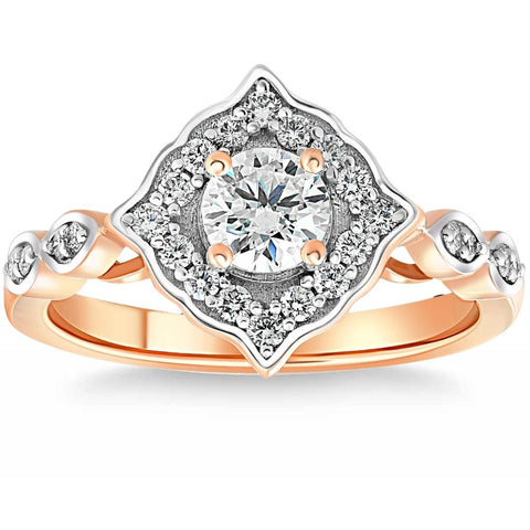 VS 3/4 Ct T.W. Round Moissanite & Lab Grown Diamond Engagement Ring Rose Gold