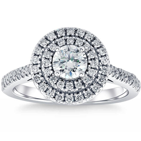 1 Ct T.W. Diamond Halo Moissanite & Lab Grown Engagement Ring in 10k White Gold