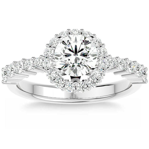 VS Halo Diamond & Moissanite Engagement Ring in White, Yellow, or Rose Gold