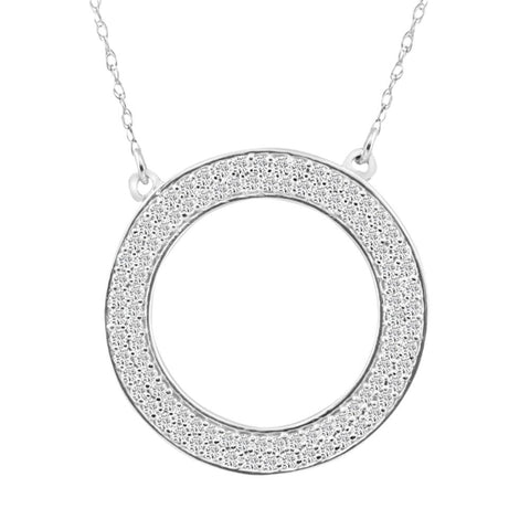 5/8Ct Pave Round Cut Diamond Circle Pendant White or Yellow Gold Necklace 3/4"