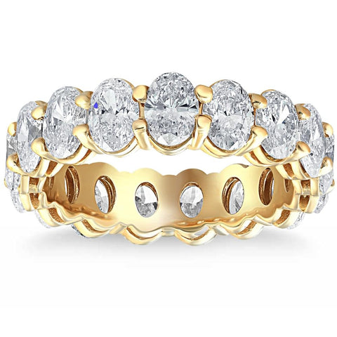 6 Ct TW Oval Cut Moissanite Eternity Ring 14k Yellow Gold Womens Wedding Band
