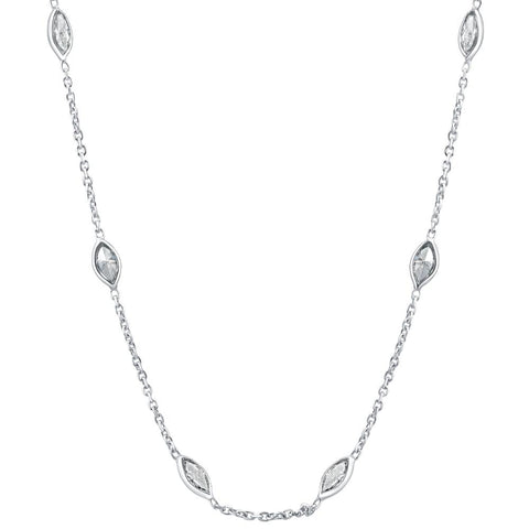 2 Ct Marquise Diamond Station Necklace in 14k White or Yellow Gold 18" Length