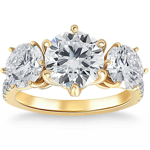 VS 6 1/4 Ct Three Stone Diamond Engagement Ring Lab Grown White Yellow Rose Gold