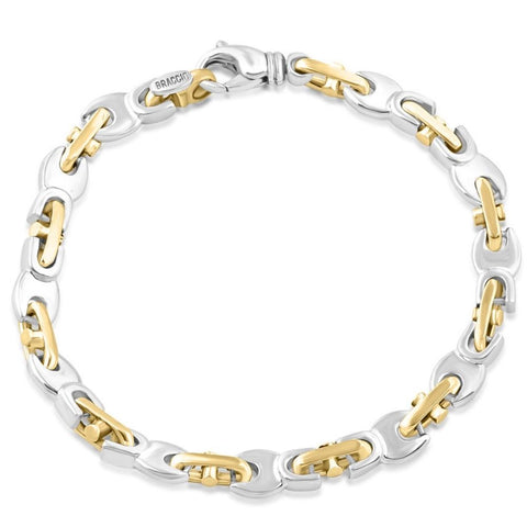 Men's 14k White & Yellow Gold Two Tone Solid 5-8mm Wide High Polished Bracelet