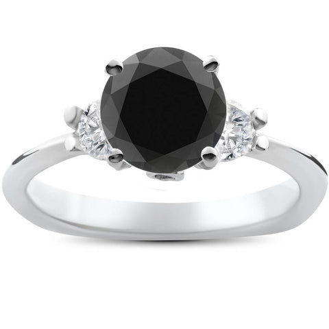 1 3/8ct Treated Black Diamond Engagement Accent Anniversary Ring 14k White Gold