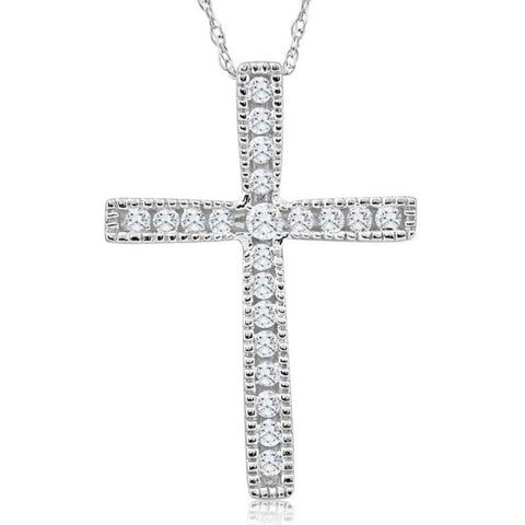 1/3Ct Round Cut Diamond Cross Pendant 10k White or Yellow Gold Necklace 1" Tall
