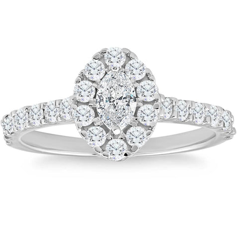 1Ct TW Marquise Diamond Halo Engagement Ring in White, Yellow, or Rose Gold