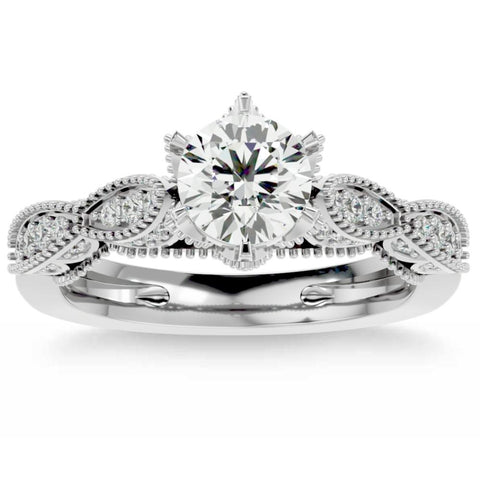 VS 1 3/8Ct Vintage Moissanite & Diamond Engagement Ring White, Yellow, Rose Gold