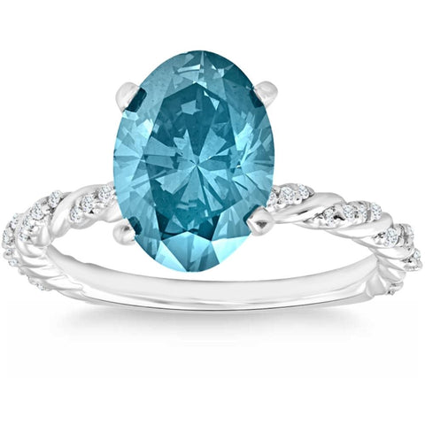 VS 3 1/10Cttw Oval Blue Diamond Engagement Ring 14k White Gold Lab Grown